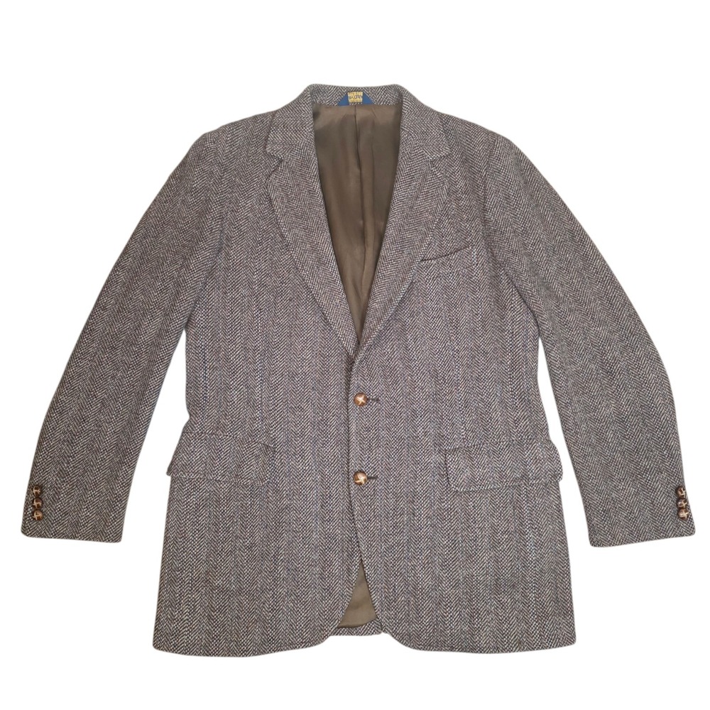 Vintage Pendleton Mens 42L Brown Herringbone Wool Tweed Sport Coat Made USA